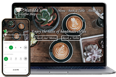 Laptop displaying Matilda's Coffee Shop website